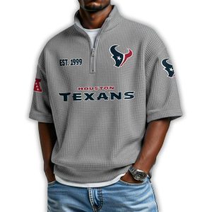 Texans Est 1999 Waffle Stand Collar Half Zip Polo Shirt 3 Texans Est 1999 Waffle Stand Collar Half Zip Polo Shirt3