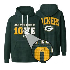 Packers All You Need Is LOVE 10 Signature Waffle Hoodie