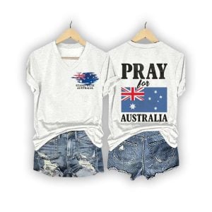 V-Neck Retro Pray For Australia Stand With Australia Print T-Shirt 3 V Neck Retro Pray For Australia Stand With Australia Print T Shirt3