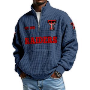 Raiders Football Est 1925 Waffle Stand Collar Half Zip Sweatshirt3
