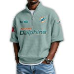 Dolphins Est 1965 Waffle Stand Collar Half Zip Polo Shirt
