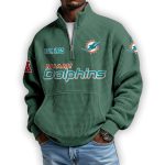 Dolphins Est 1965 Waffle Stand Collar Half Zip Sweatshirt