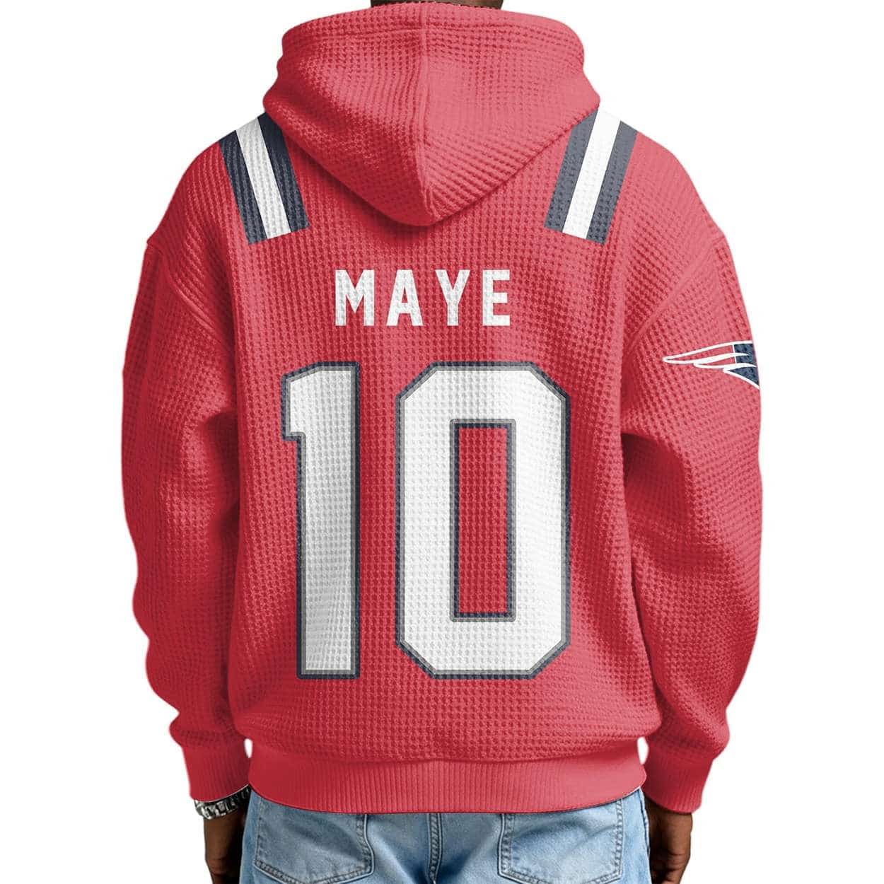 Drake Maye 10 Patriots Quarter Zip Waffle Hoodie Drake Maye 10 Patriots Quarter Zip Waffle Hoodie