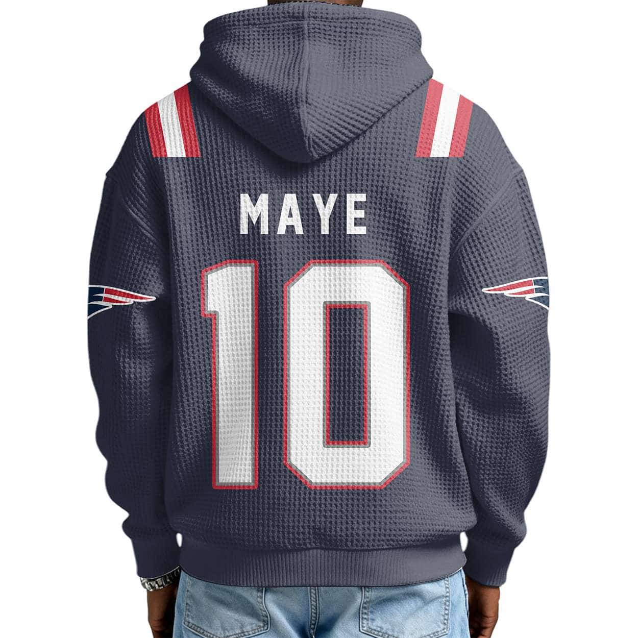 Drake Maye Patriots 6x SBowl Quarter Zip Waffle Hoodie Drake Maye Patriots 6x SBowl Quarter Zip Waffle Hoodie