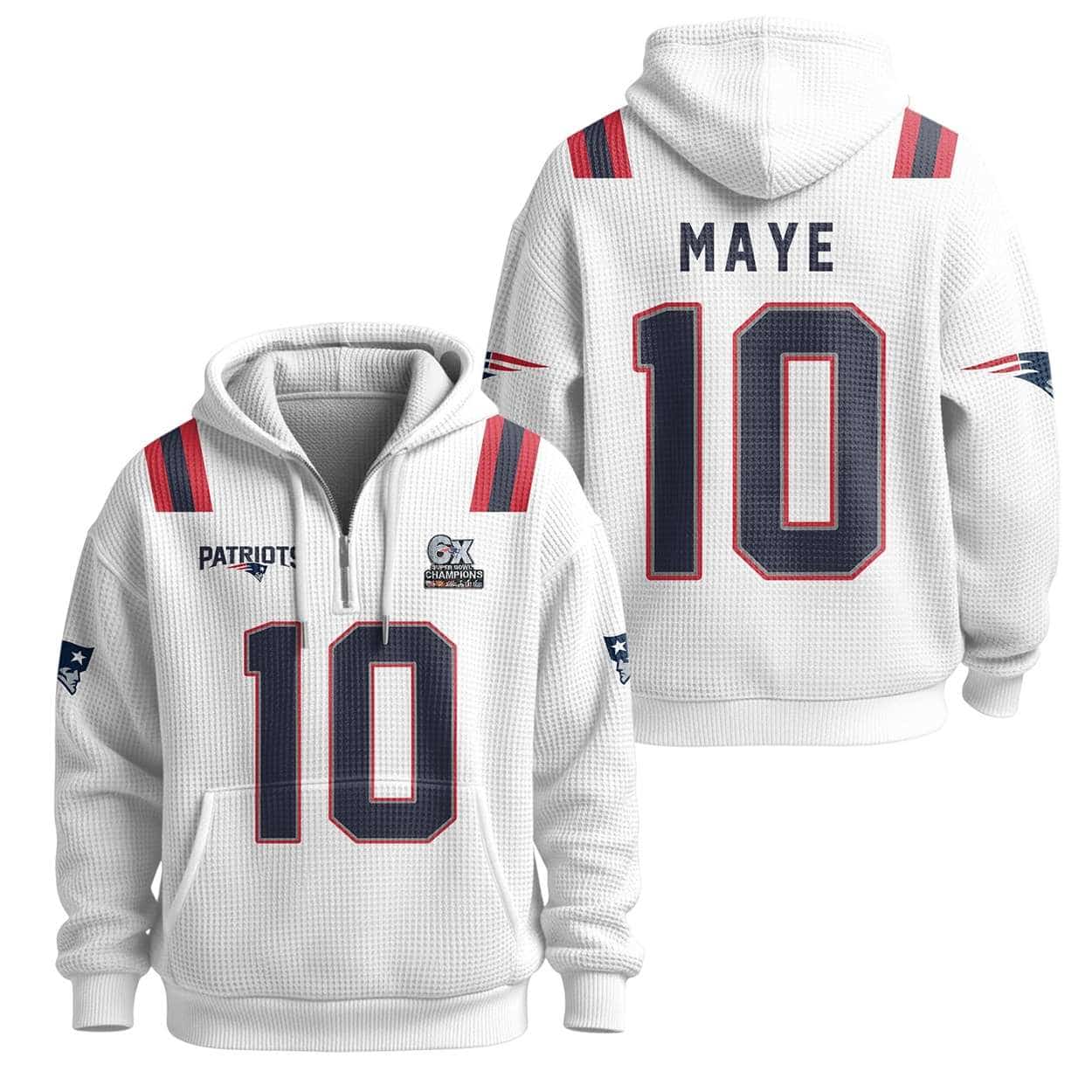 Drake Maye Patriots 6x SBowl Quarter Zip Waffle Hoodie Drake Maye Patriots 6x SBowl Quarter Zip Waffle Hoodie