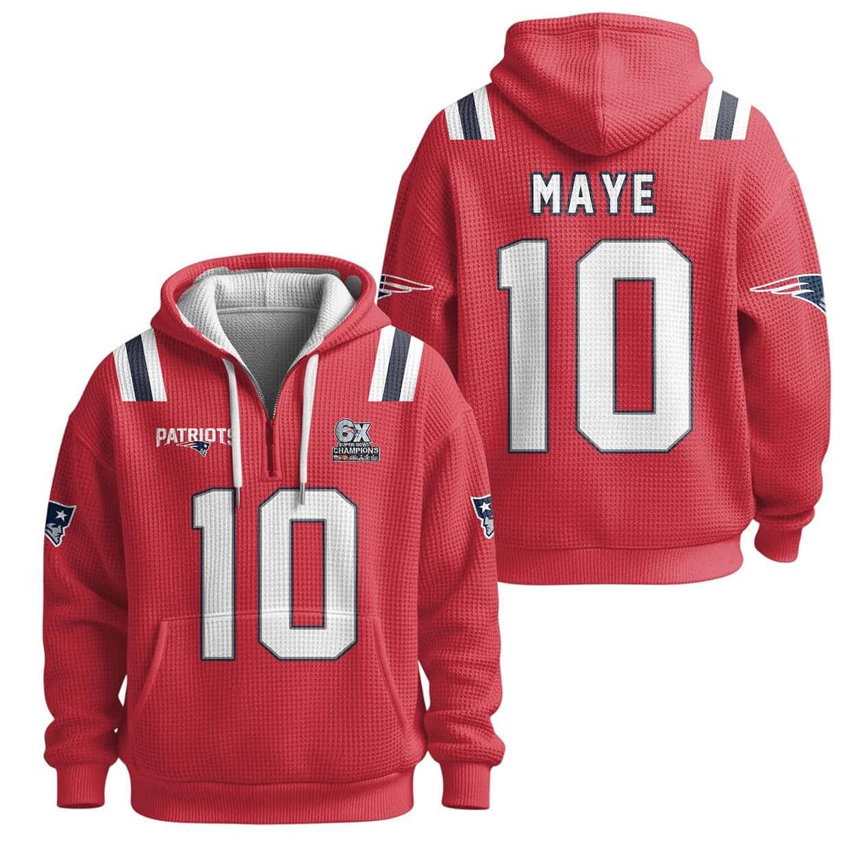 Drake Maye Patriots 6x SBowl Quarter Zip Waffle Hoodie Drake Maye Patriots 6x SBowl Quarter Zip Waffle Hoodie