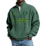 Ducks Football Est 1894 Waffle Stand Collar Half Zip Sweatshirt