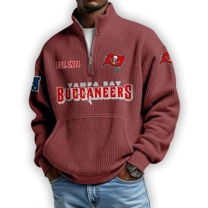 Buccaneers Est 1974 Waffle Stand Collar Half Zip Sweatshirt