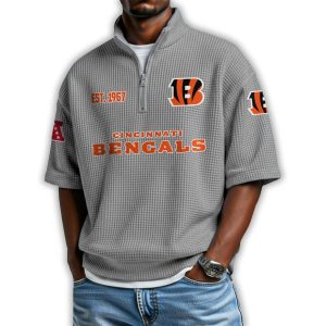 Bengals Est 1967 Waffle Stand Collar Half Zip Polo Shirt2