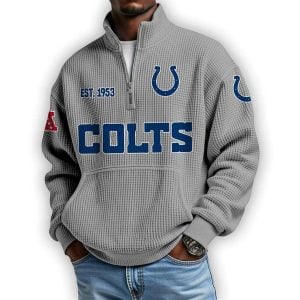 Colts Est 1953 Waffle Stand Collar Half Zip Sweatshirt3