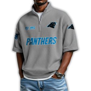 Panthers Est 1993 Waffle Stand Collar Half Zip Polo Shirt 2 Panthers Est 1993 Waffle Stand Collar Half Zip Polo Shirt2