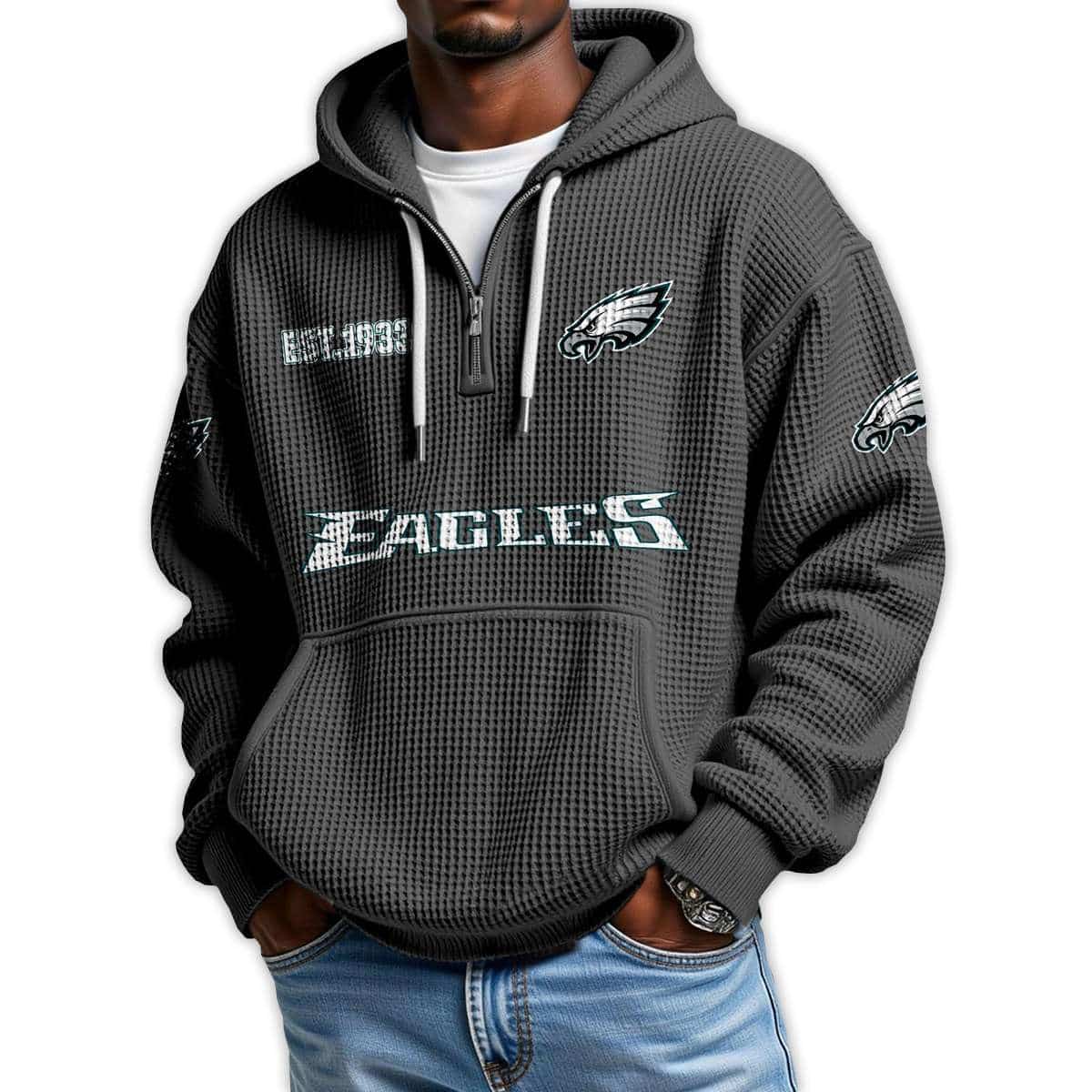 Eagles Est 1933 Quarter Zip Waffle Hoodie Eagles Est 1933 Quarter Zip Waffle Hoodie