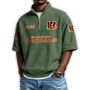 Bengals Est 1967 Waffle Stand Collar Half Zip Polo Shirt1
