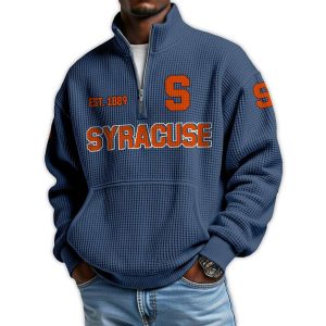 Syracuse Football Est 1889 Waffle Stand Collar Half Zip Sweatshirt3