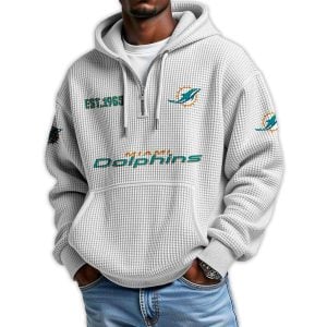 Dolphins Est 1965 Quarter Zip Waffle Hoodie4