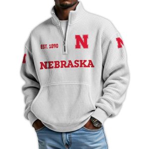Nebraska Football Est 1890 Waffle Stand Collar Half Zip Sweatshirt4