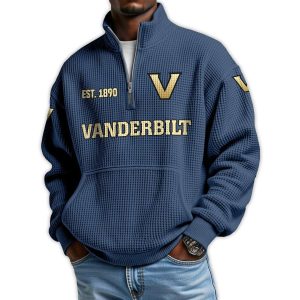Vanderbilt Football Est 1890 Waffle Stand Collar Half Zip Sweatshirt3