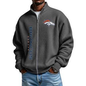 Broncos Football Waffle Zip Up Sweatshirt