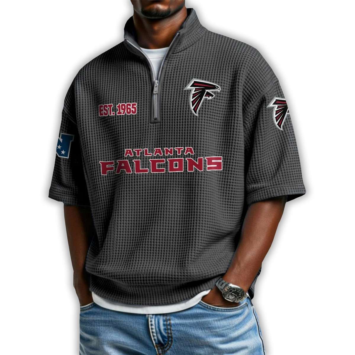 Falcons Est 1965 Waffle Stand Collar Half Zip Polo Shirt Falcons Est 1965 Waffle Stand Collar Half Zip Polo Shirt