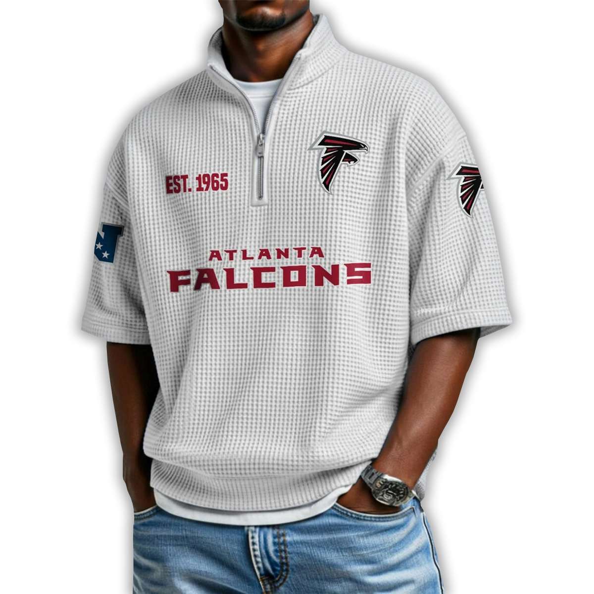 Falcons Est 1965 Waffle Stand Collar Half Zip Polo Shirt Falcons Est 1965 Waffle Stand Collar Half Zip Polo Shirt