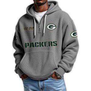 Packers Est 1919 Quarter Zip Waffle Hoodie2