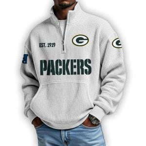 Packers Est 1919 Waffle Stand Collar Half Zip Sweatshirt4