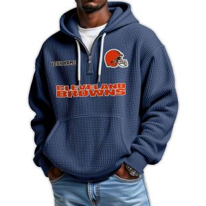 2025 Personalized Browns Quarter Zip Waffle Hoodie2
