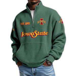 Iowa State Football Est 1892 Waffle Stand Collar Half Zip Sweatshirt1
