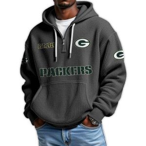 Packers Est 1919 Quarter Zip Waffle Hoodie1