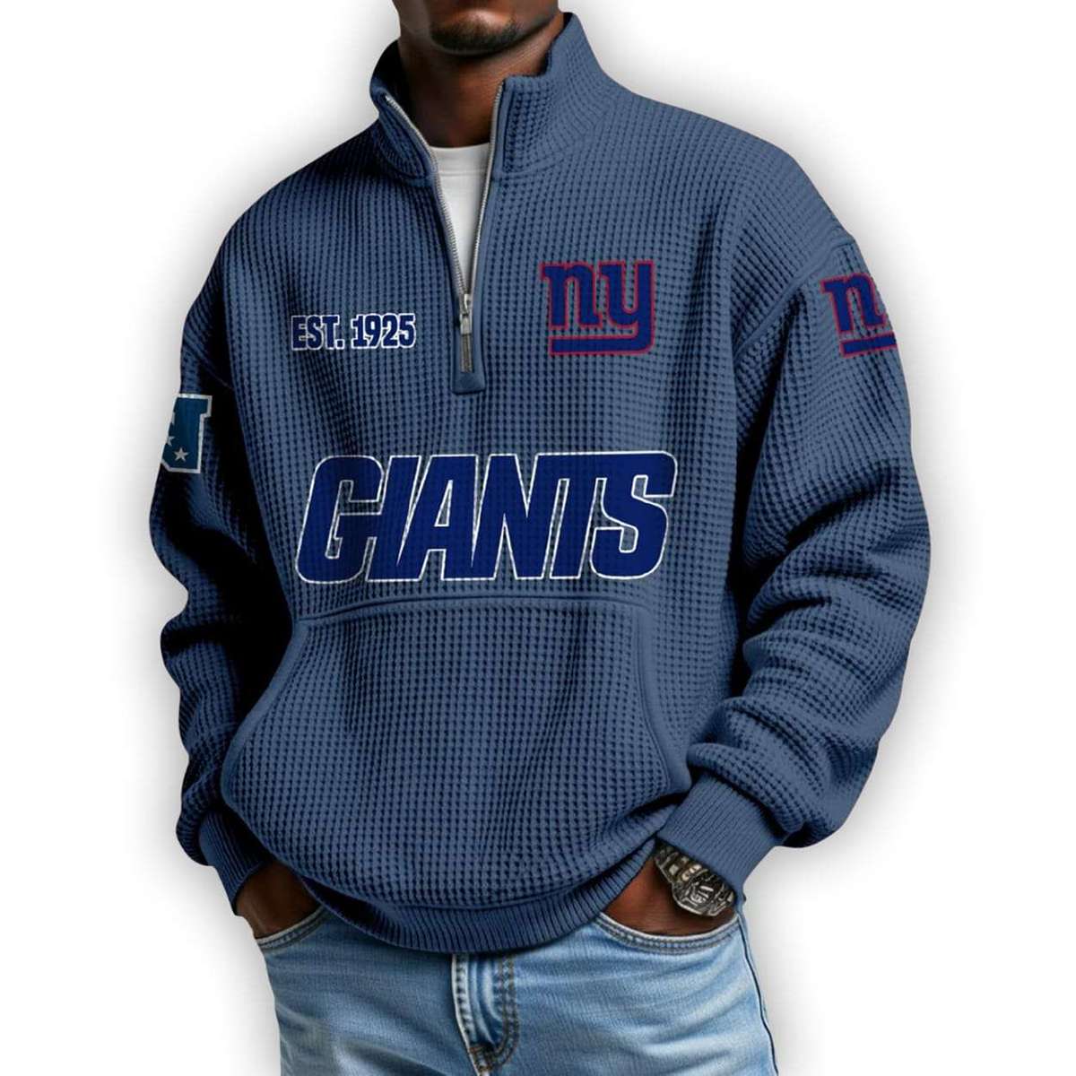 Giants Est 1925 Waffle Stand Collar Half Zip Sweatshirt Giants Est 1925 Waffle Stand Collar Half Zip Sweatshirt