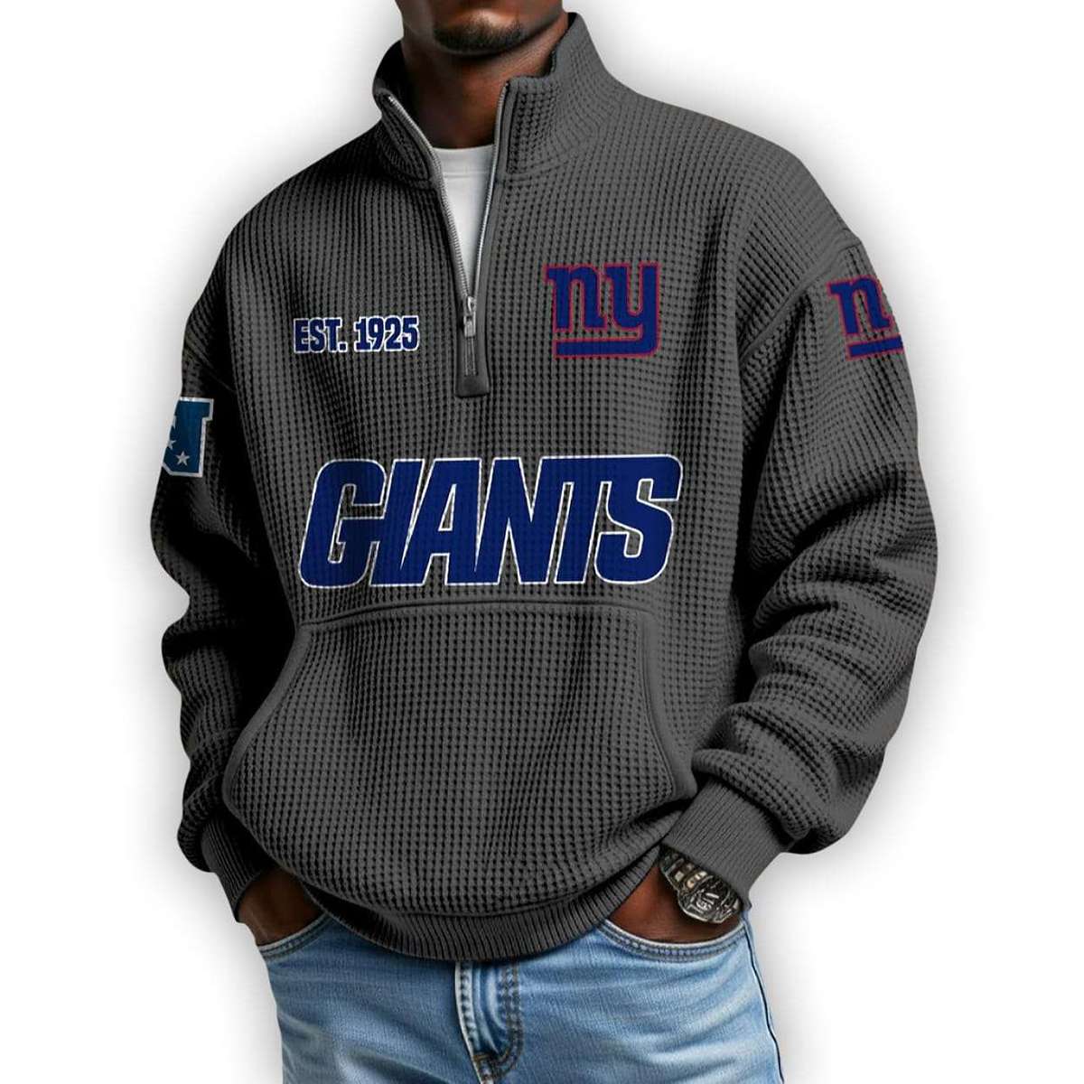 Giants Est 1925 Waffle Stand Collar Half Zip Sweatshirt Giants Est 1925 Waffle Stand Collar Half Zip Sweatshirt