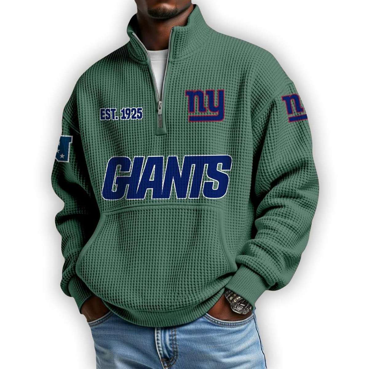 Giants Est 1925 Waffle Stand Collar Half Zip Sweatshirt Giants Est 1925 Waffle Stand Collar Half Zip Sweatshirt