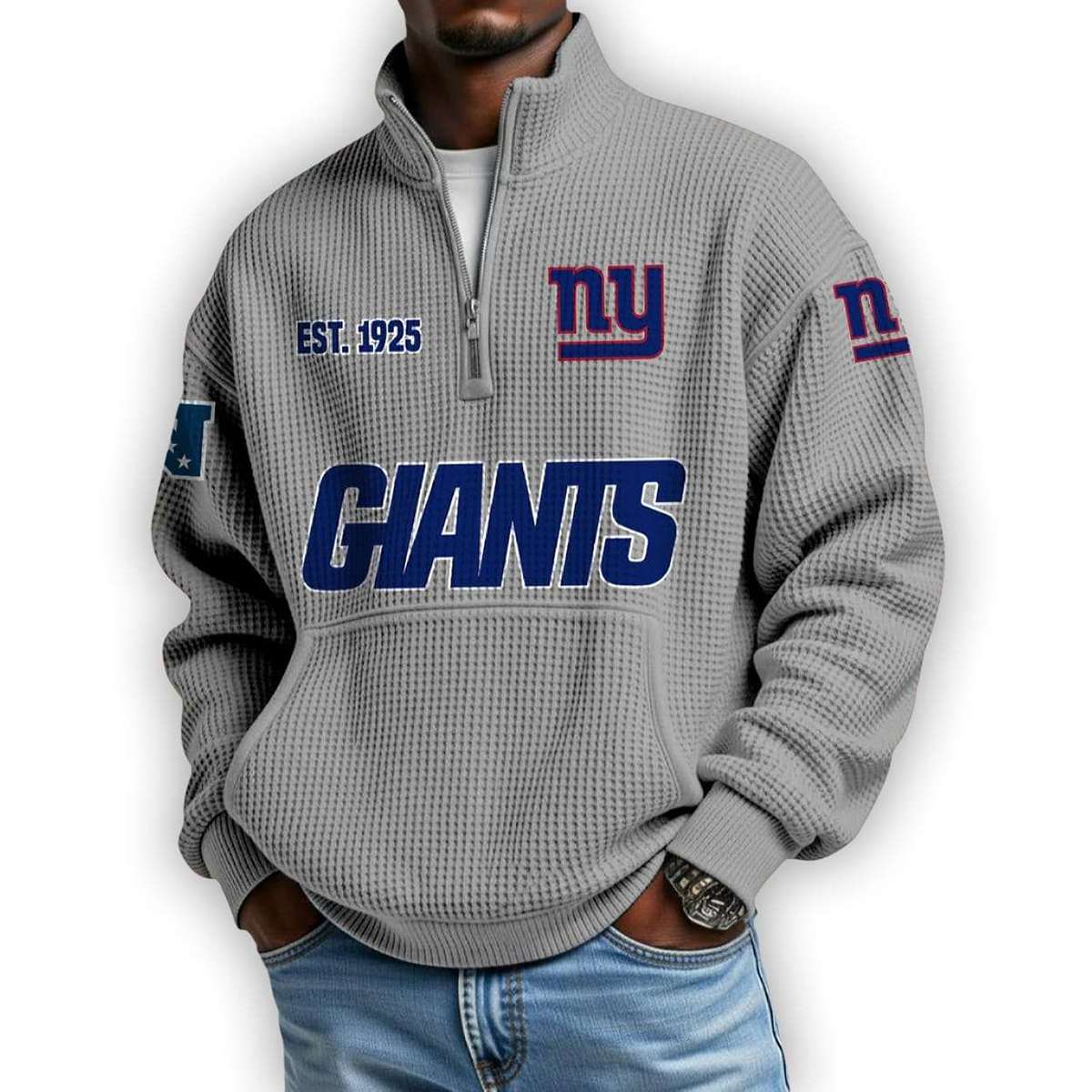 Giants Est 1925 Waffle Stand Collar Half Zip Sweatshirt Giants Est 1925 Waffle Stand Collar Half Zip Sweatshirt