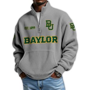 Baylor Football Est 1899 Waffle Stand Collar Half Zip Sweatshirt2