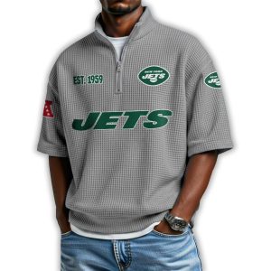 Jets Est 1959 Waffle Stand Collar Half Zip Polo Shirt 2 Jets Est 1959 Waffle Stand Collar Half Zip Polo Shirt2