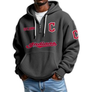 Indians Est 1894 Quarter Zip Waffle Hoodie1