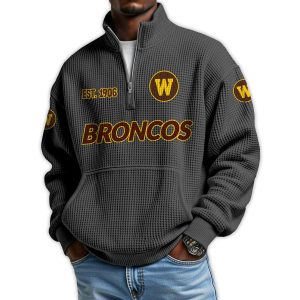 Broncos Football Est 1906 Waffle Stand Collar Half Zip Sweatshirt