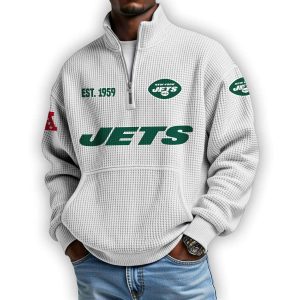 Jets Est 1959 Waffle Stand Collar Half Zip Sweatshirt4