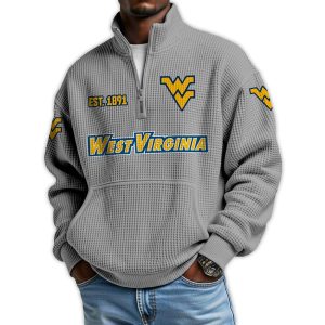 West Virginia Football Est 1891 Waffle Stand Collar Half Zip Sweatshirt2