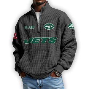 Jets Est 1959 Waffle Stand Collar Half Zip Sweatshirt1