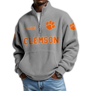 Clemson Football Est 1885 Waffle Stand Collar Half Zip Sweatshirt2