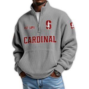 Cardinal Football Est 1891 Waffle Stand Collar Half Zip Sweatshirt2