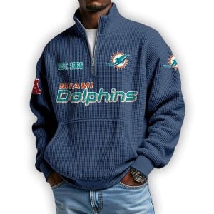 Dolphins Est 1965 Waffle Stand Collar Half Zip Sweatshirt3