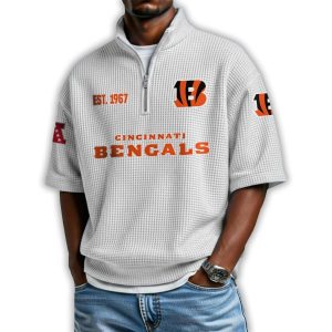 Bengals Est 1967 Waffle Stand Collar Half Zip Polo Shirt4