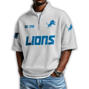 Lions Est 1930 Waffle Stand Collar Half Zip Polo Shirt4