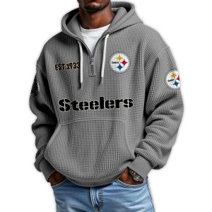 Steelers Est 1933 Quarter Zip Waffle Hoodie1