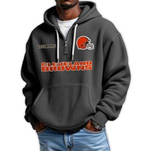 2025 Personalized Browns Quarter Zip Waffle Hoodie