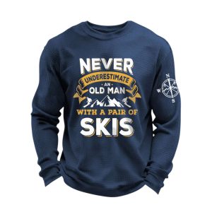 Never Underestimate An Old Man With A Pair Of Skis Waffle Long Sleeve T Shirt2