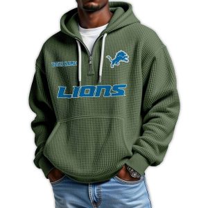 2025 Personalized Lions Quarter Zip Waffle Hoodie4