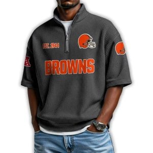 Browns Est 1944 Waffle Stand Collar Half Zip Polo Shirt